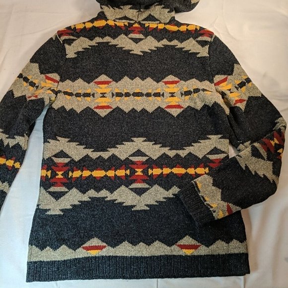 American Eagle Heavy knit Hooded Sweater Hoodie XS Men's Women's Grey Aztec - Picture 10 of 14